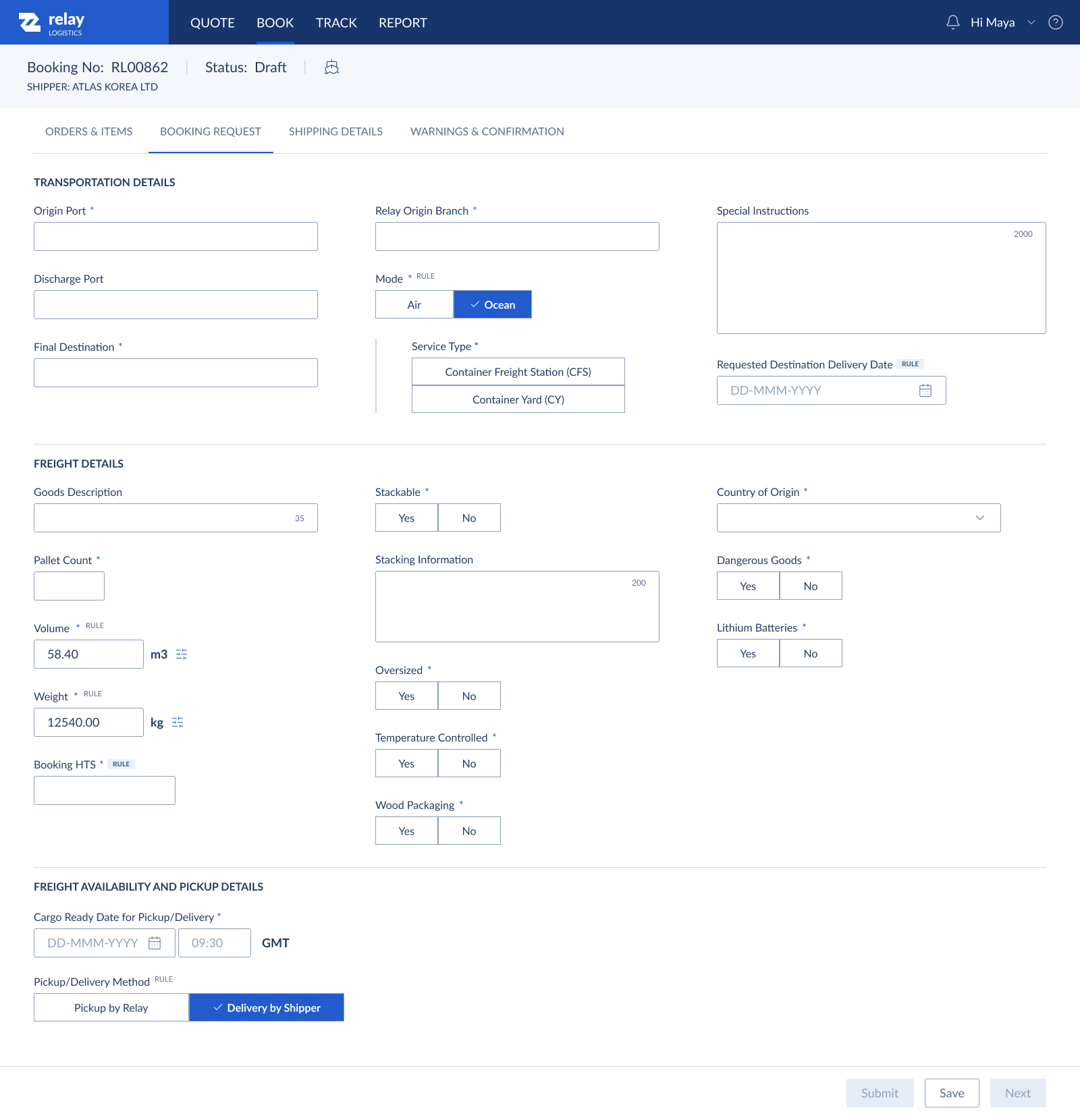 Enterprise Order Management Modernization booking interface